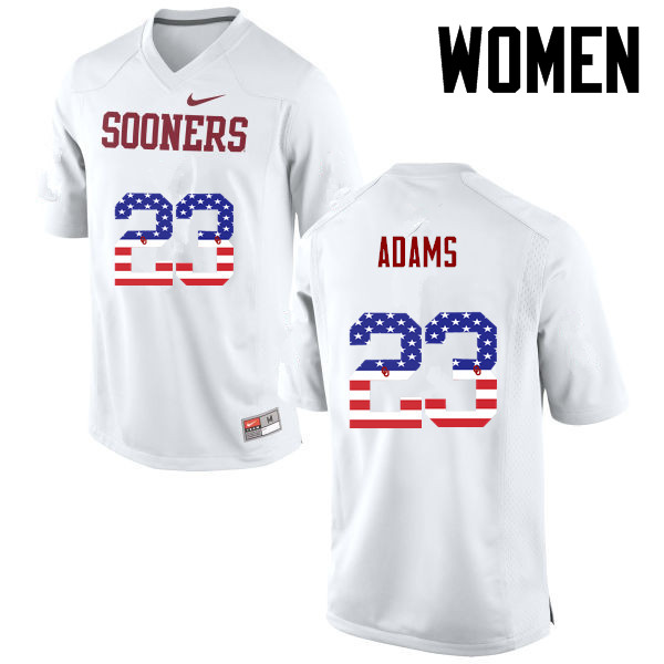 Women Oklahoma Sooners #23 Abdul Adams College Football USA Flag Fashion Jerseys-White - Click Image to Close